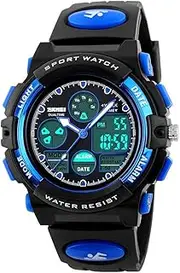 [Egobasic] Kids Sports Watch Waterproof Boys Multi-Function Analog Digital Wristwatch Child LED Alarm Stopwatch Birthday Gifts (Blue)