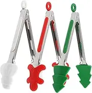 PRETYZOOM 3pcs Christmas Food Tongs Stainless Steel Kitchen Tongs with Silicone Tips for Serving Appetizers Buffet BBQ Easy to Clean Dishwasher Safe