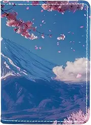[CWAGFEQZ] Travel Passport Holder,PU Leather Passport Case,Passport Book,Fuji Mountain Cherry Blossoms
