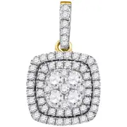 14k Yellow Gold Round Diamond Square Pendant 7/8 Cttw