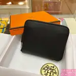 【二手】HERMES 愛馬仕 SILK IN 黑色 皮革 絲巾內襯 6卡 拉鍊 零錢包 短夾 卡夾