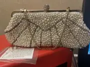 De Blossom Collection NWT HB57B PEARL/RHINESTONE CLUTCH W/CHAIN STRAP