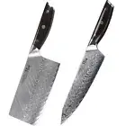 2Pcs TURWHO 7in Cleaver + 8.2in Chef Knife Japanese VG10 Damascus Steel Knives