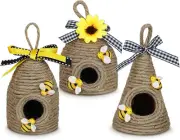 Bee Hive Decor,3 Pack Bumble Bee Rustic Decor Hive,Natural Bee House, Bumble Bee