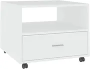 [vidaXL] Square Coffee Table - White Engineered Wood Table with Storage Space and Wheels - Suitable for Living Room and Bedroom