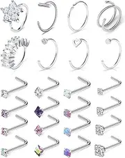 [Ftovosyo] Nose Piercings Stainless Steel Nose Rings for Women Hypoallergenic L Shape Nostril Ring Hoop Studs Nostril Piercing Jewelry 20G