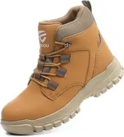COOU Safety Boots Men Black Steel Toe Work Boots Slip on Steel Toe Shoes Mid Top Lightweight Safety Shoes for Women