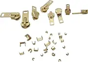 (YKK Brass Auto Lock Sliders) - ZipperStop Wholesale - Zipper Repair Kit Solution YKK 8 sets Auto Lock Sliders Assorted 2 of 5, 2 of 7 , 2 of 8 and 2 of 10 Included Top & Bottom Stops Made in USA (YKK Brass Auto Lock Sliders)