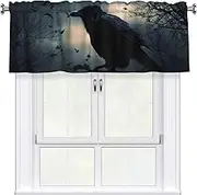 LHBWCVN Night Crow Valances for Windows, Rod Pocket Window Treatment Drapes Farmhouse Kitchen Curtains Short Blackout Window Curtains for Living Room Bedroom Decor 54x18 Inch