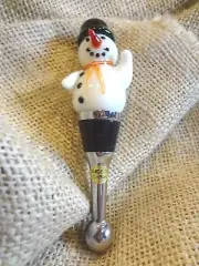 NEW HOLIDAY CHRISTMAS GLASS SNOWMAN WINE BOTTLE STOPPER CORK 4.50" ~ NEW in BOX