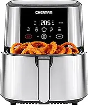 Chefman TurboFry Touch Air Fryer, XL 7.5 Litre Family Size, 1800W Power, 4 Presets, Uses No Oil, Nonstick Dishwasher-Safe Parts, Automatic Shutoff, Stainless Steel