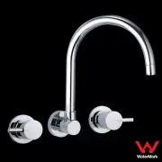 1/4 Turn Chrome Lollypop Wall Sink Tap Set Swivel Spout Kitchen Laundry Brass