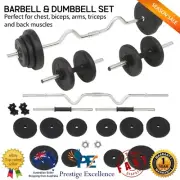 Barbell And Dumbbell Set 30kg Adjustable Weight Plates Home Gym Equipment Black