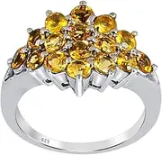 [Orchid Jewelry] 925 Sterling Silver Cluster Rings For Women - Delightful 1.6 Carats Yellow Citrine Gemestone