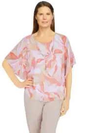 Alfred Dunner Key Largo Abstract Floral Flutter Sleeve Shirt Plus Size 83640SP