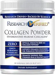 Research Verified® Collagen Powder - Hydrolyzed Marine Collagen - Unflavored - Skin Hydration and Elasticity, Joint Function, Muscle Recovery, - Non GMO - 30 Scoops Per Container - 1 Month Supply