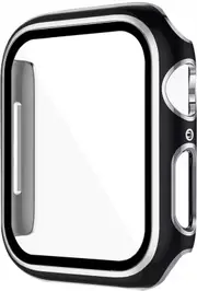 For Apple Watch 8 /7 /SE /6 /5 /4 /3 /2 /1 Ultra Hard Gel Case With Built-In Screen Protector 41MM - Black/Silver