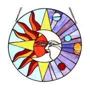 Bieye W10043 Sun Moon Star Face Tiffany Style Stained Glass Window Panel with...