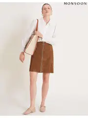 Monsoon Natural Sienna Suede Zip Skirt (AC6870) | $369
