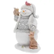 Catzon Christmas Snowman Figurines Winter Fox Sculpture Desktop Ornament Window Decor