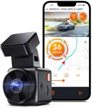 E1 Lite 1080P Wifi Mini Dash Cam with GPS and Speed, Free App, Voice Control Det