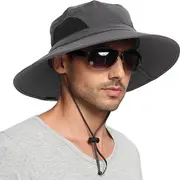 Unisex Sun Hat, Waterproof Wide Brim Bucket Hat Packable Boonie Hat for Fishing Hiking Gardening Safari Beach,Dark Grey