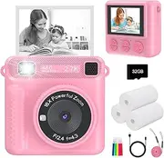 Instant Print Kids Camera - 1080P Selfie Digital Camera, Portable Travel Toy for Boys & Girls Age 3-12, Christmas Birthday Gifts (Pink)