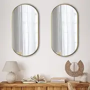 Oikiture Oval Wall Mirror 2PCS Wall Mirrors Decorative, Oval Make Up Mirror for Home Bedroom Living Room, 84 x 50cm Gold