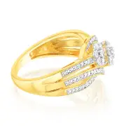 Gold Plated Sterling Silver 1/5 Carat Diamond Wrap Around Cluster Ring, R1/2