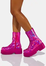[Club Exx] Magenta Celestial Candy Holographic Corset Boots