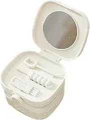 Générique Denture Soaking Container, Denture Bath Containers with Mirror, Teeth Protection Cover, Cleaning Tool Set, Sturdy and Portable, Ideal for Teen, Elderly, Travel, Night Guard, White., Se