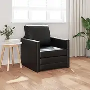 Floor Sofa Bed 2-in-1 Black Faux Leather Lounge, 74x77x81 cm, Living Room Couch, Small Ravy Sleeper, Modular Concept Furniture