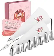 Laviva Premium Icing Bag Set (12 Pieces) - 35-40 cm Cotton Piping Bag with Stainless Steel Nozzles for Decorating Cupcakes and Cakes, Dishwasher Safe and Reusable, with Gift Box