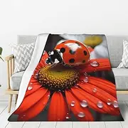 Flannel Throw Blanket, Ladybug Daisy Blankets for Couch Washable Lightweight Blanket for Bed Soft Fleece Blanket 50"x40" Air Conditioning Blanket Warm Plush Blankets for All Season