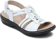 [Clarks] Women's Leisa Janna Sandal, White Leather, 5