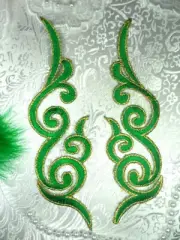 Green Gold Metallic Appliques Iron On Designer Embroidered Sewing Patch