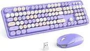 Wireless Keyboard and Mouse Combo, 2.4GHz Retro Wireless Keyboard with Numeric Keypad and Cute Wireless Mouse for Computer, PC, Computers, Laptop, WindowsxP/7/8/10 (Colorful Black) (Colorful Purple-B)