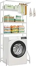 VEVOR Over Washer and Dryer Storage Shelf, 3 Tiers Laundry Room Drying Rack with Hanger Rod and Hooks, Single Row Adjustable Washer Shelves Space Saver, for Laundry Room Storage & Organization, White