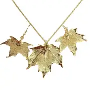 24K Gold Japanese Maple Leaf Pendant And Earrings Set, Never Used, PERFECT!