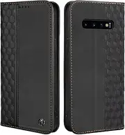 [CXTcase] Case for Samsung Galaxy S10+, Shockproof PU Leather Flip Folio Cover with Card Slots, Magnetic Wallet Case for Samsung Galaxy S10+, Black