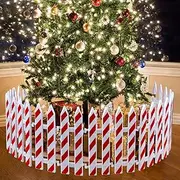 Soaoo 36 Pcs Christmas Tree Gate Christmas Tree Fences Decoration Candy Cane Picket Fence Cat Proof Indoor Garden Decoration Fence for Holiday Party Office Home Decor