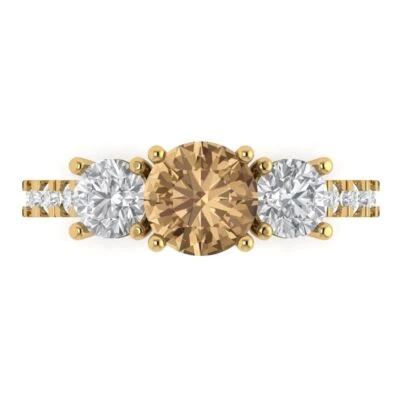 2Ct Round Cut Champagne Gemstone Solid Gold Engagement Promise Statement Ring