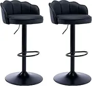 Bar Stools Set of 2 Swivel Adjustable Leather Upholstered Stool with Backs, Chrome Black Base
