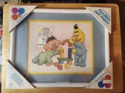 Vintage Sesame Street Bert and Ernie babies Dolly framed art nursery picture