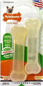 Nylabone FlexiChew Petite Chicken and Original Flavored Bone Dog Chew Toys, Twin