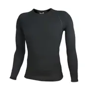 WW Mens Australia Made Pure Wool 300gsm Long Sleeve Thermal Top Black (U890)
