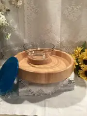 Beechwood Chip and Dip Appetizer Serving Dish 12" W/ Lg 24oz Clear Bowl