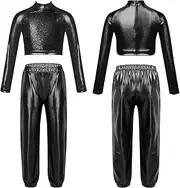[iiniim] Kids Girls Jazz Dance Performance Costume Jogger Pants Set Hip Hop Dance Clothes Gymnastics Leotards