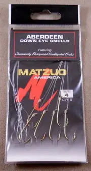 Fishing Hooks 1 Pack Of 6 Size #4 Gold MATZUO America Aberdeen Down Eye Snells
