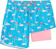 [FT FENTENG] Mens Swim Trunks with Compression Liner 5" Stretch Board Shorts Quick Dry Zipper Pockets 2 in 1 Mens Bathing Suits